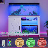 55 Gallon Fish Tank Stand with LED Light and Power Outlets for 5575 Gallon Aquarium Includes Drawer and Barn Door Design 50 L x