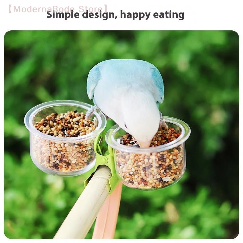 【N】Parrot Food Bowl Feeder Cup With Clip Small Pet Bird Feeder Water Bowl Bird Cage Feeder Pet Feeding Basin Bracket Accessories