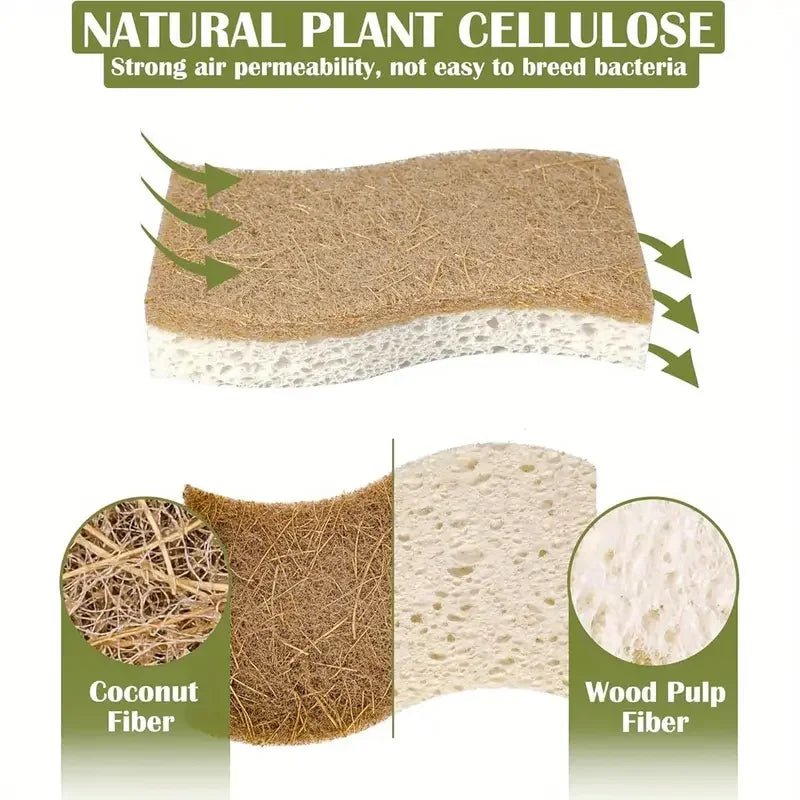 6/12Pcs Natural Kitchen Sponge Cellulose and Coconut Scrubber for Dishes Pack of Household Cleaning Sponges White