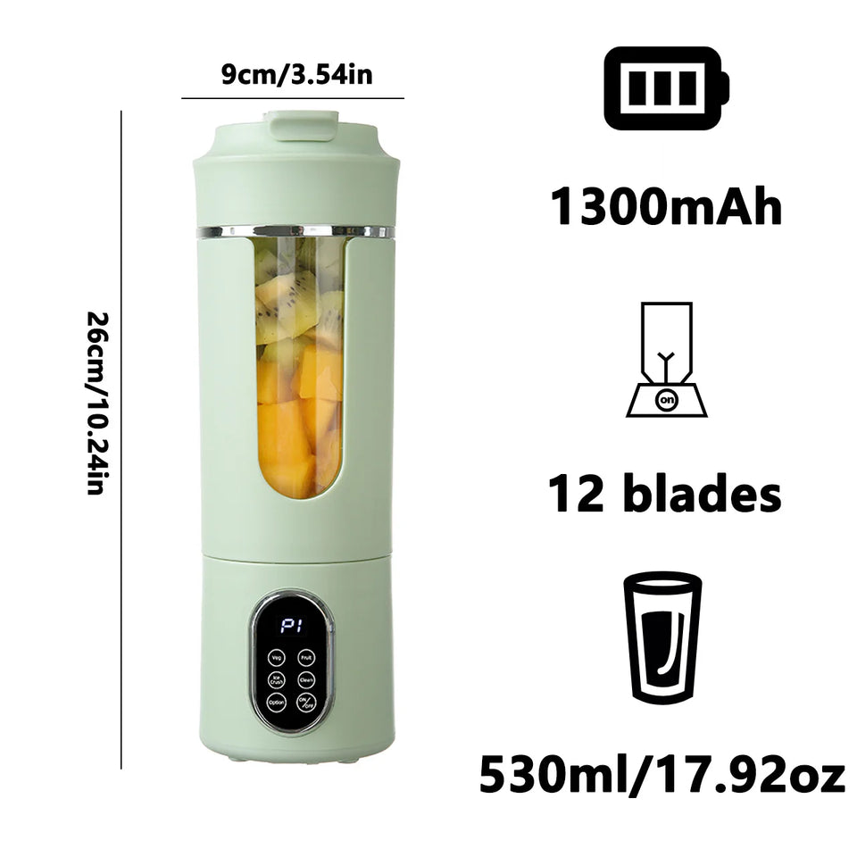 New 530ml Portable Juicer Wireless USB Charging Crushed Ice Electric Juicing 12 Blade 4 Gears 7.4V Mini Fresh Juice Blender