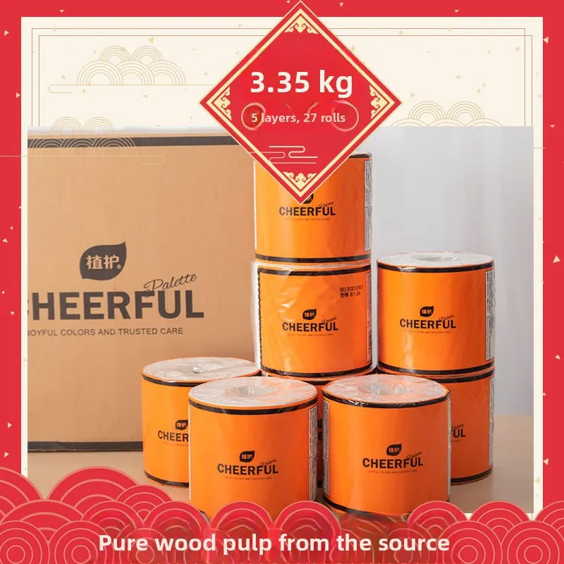 Thiened 5 Layer Toilet Paper Core Wood Pulp Cuioning Toilet Paper Hand Towel Hygienic Paper 27 Rolls 25g Box Baby Mother