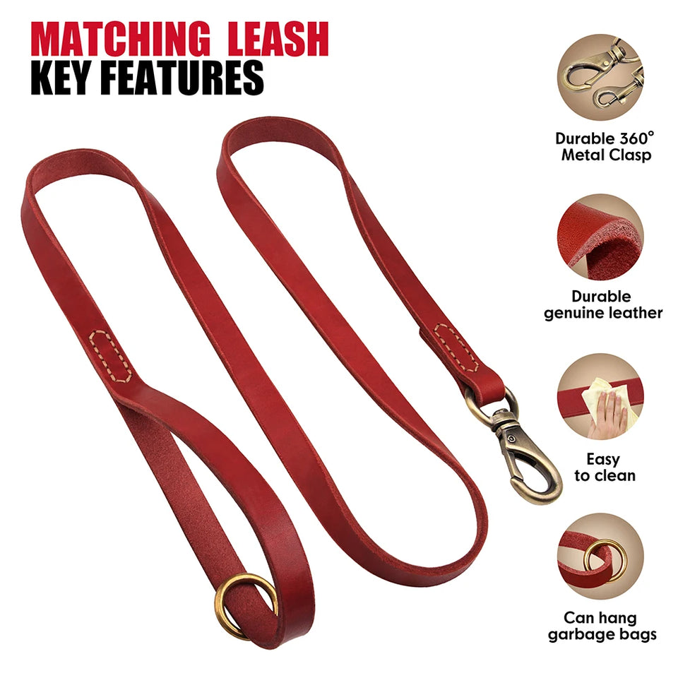 Personalized Dog Collar Leash Set Durable Genuine Leather Dog Collars Engraved Pet ID Necklace With Lead For Small Large Dogs