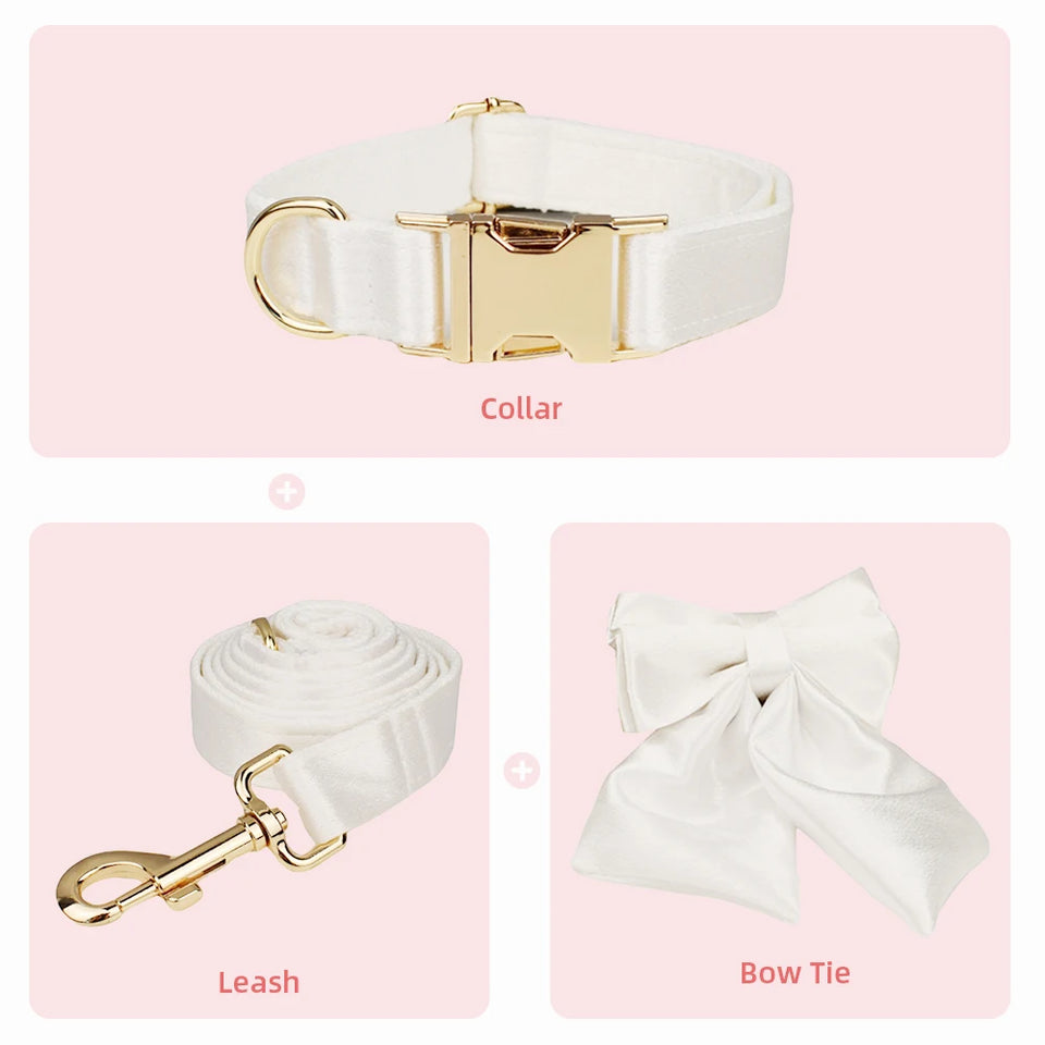 Bowtie Dog Collar Leash Harness White Unique Style Necklace with Detachable Bow Tie for Puppy Small Medium Large Dogs Wedding