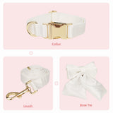 Bowtie Dog Collar Leash Harness White Unique Style Necklace with Detachable Bow Tie for Puppy Small Medium Large Dogs Wedding