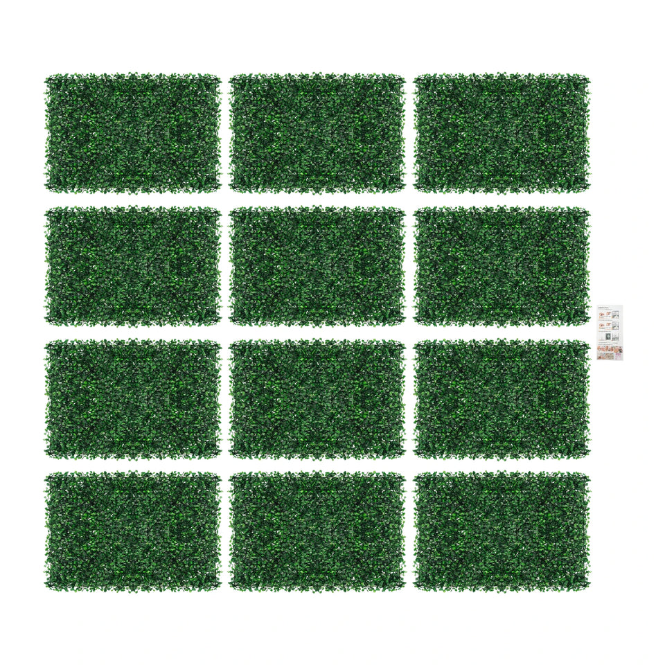 Pack of 12 Artificial Hedge Plant Fence Screen Green Wall Panels Decor Beautiful for Balcony Fence, UV Protection