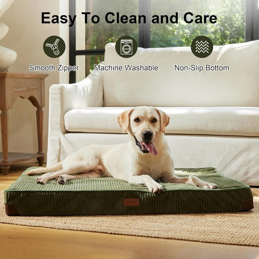 Large Waterproof Dog Bed with Egg Crate Foam Support and Washable Cover Plush Corduroy Exterior for Cozy Comfort AntiSlip Botto