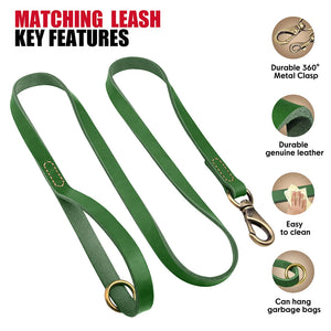 Personalized Dog Collar Leash Set Durable Genuine Leather Dog Collars Engraved Pet ID Necklace With Lead For Small Large Dogs